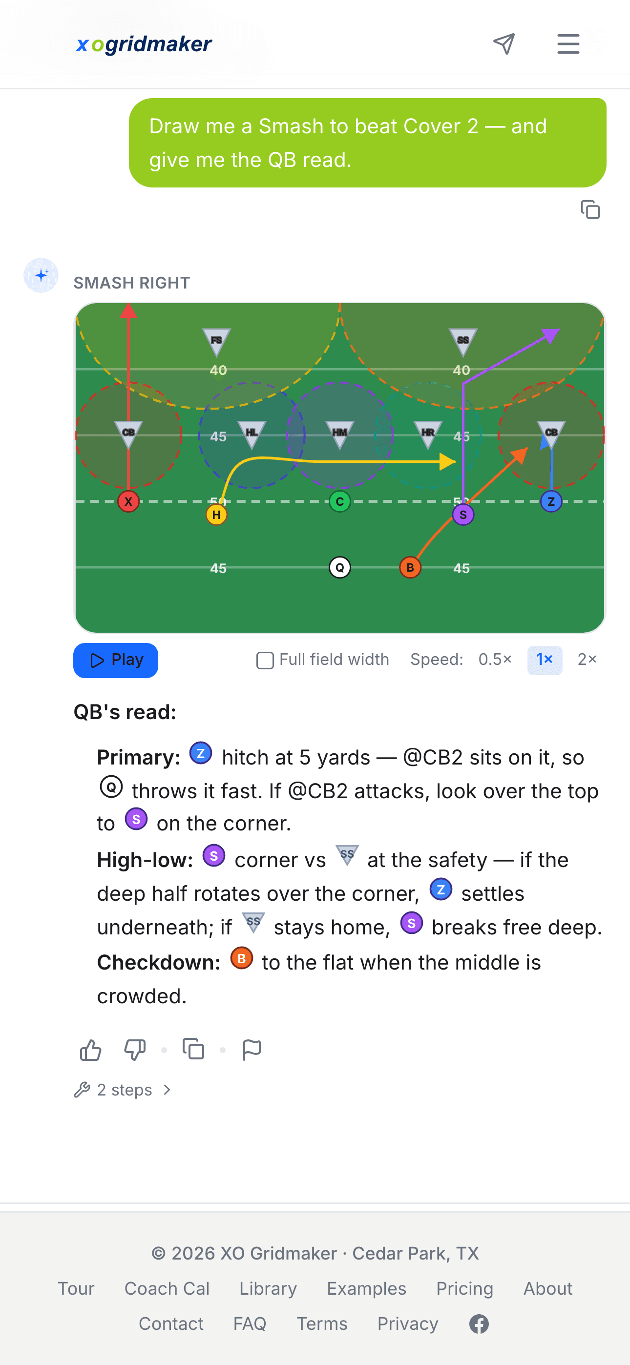 Coach Cal creates a Smash play to beat Cover 2 and explains the quarterback's read